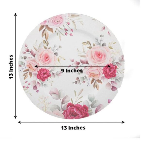 CHARGER PLATE:  13" Rose Flower Design Plastic Charger Plates - Picture 4 of 15